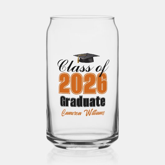 Personalized Orange Black Class of 2026 Graduation Blikvorm Glas (Voorkant)