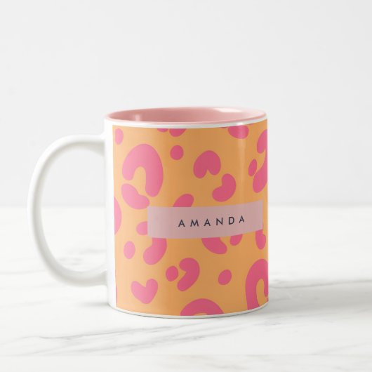 Personalized Orange Bold Pink Leopard Print Tweekleurige Koffiemok (Links)