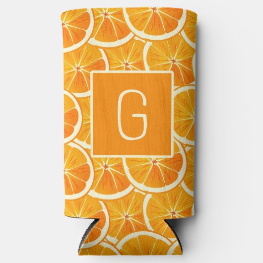 Personalized Orange Citrus Monogram Can Cooler (Voorkant)
