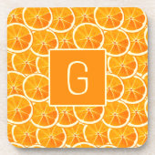 Personalized Orange Citrus Monogram Square Coaster Bier Onderzetter (Voorkant)