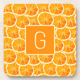 Personalized Orange Citrus Monogram Square Coaster Bier Onderzetter