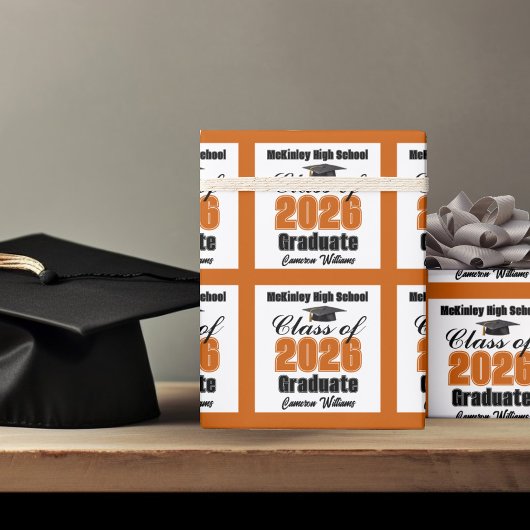 Personalized Orange Class of 2026 Graduation Cadeaupapier