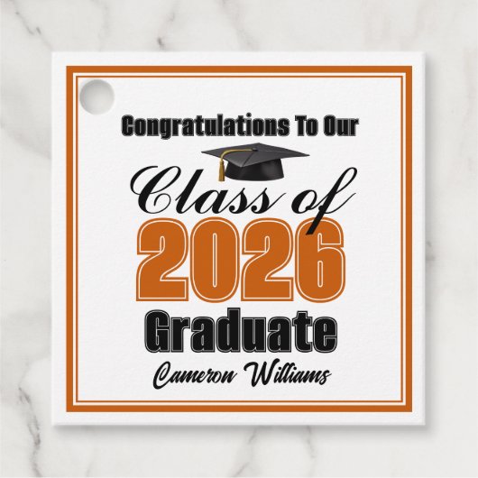 Personalized Orange Class of 2026 Graduation Party Bedankjes Labels (Voorkant)