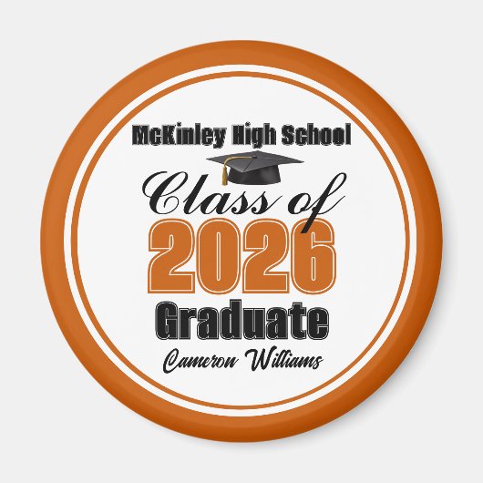 Personalized Orange Class of 2026 Graduation Party Magneet (Voorkant)