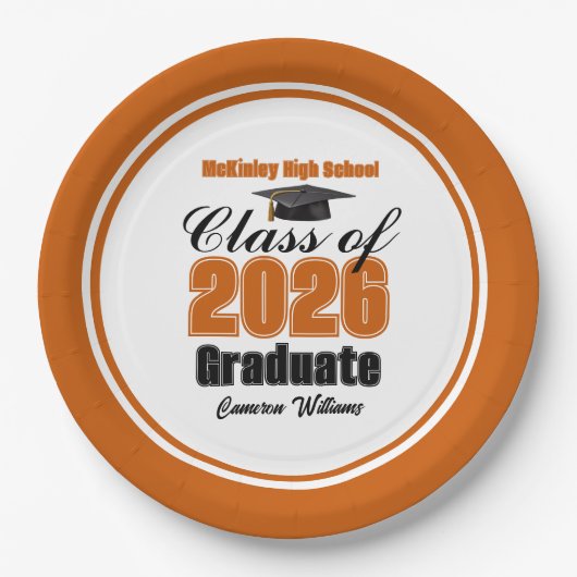 Personalized Orange Class of 2026 Graduation Party Papieren Bordje (Voorkant)