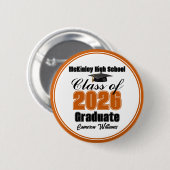Personalized Orange Class of 2026 Graduation Party Ronde Button 5,7 Cm (Voorkant /achterkant)