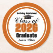 Personalized Orange Class of 2026 Graduation Party Ronde Kartonnen Onderzetter (Voorkant)