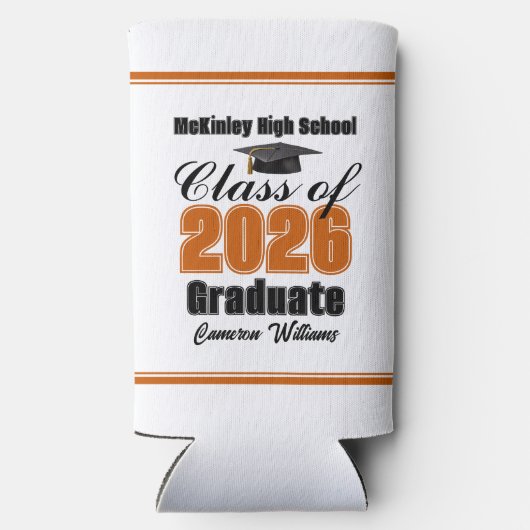 Personalized Orange Class of 2026 Graduation Party Seltzer Blikjeskoeler (Achterkant)
