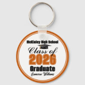 Personalized Orange Class of 2026 Graduation Party Sleutelhanger (Voorkant)