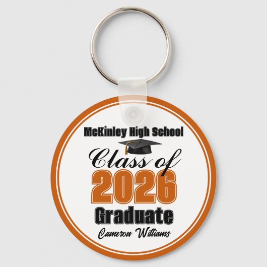 Personalized Orange Class of 2026 Graduation Party Sleutelhanger (Voorkant)