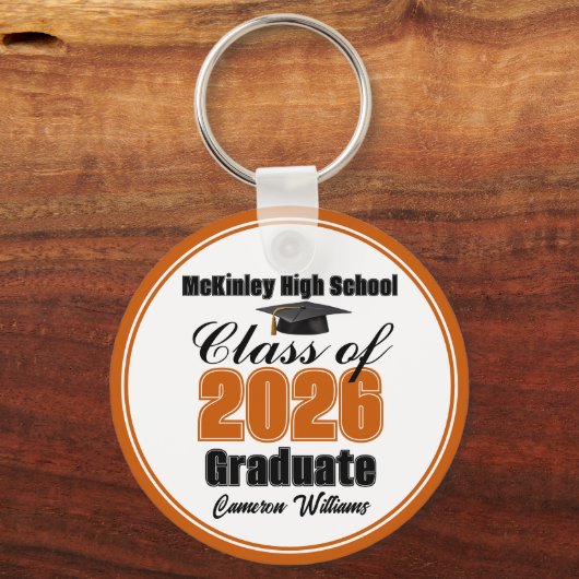 Personalized Orange Class of 2026 Graduation Party Sleutelhanger (Voorkant)