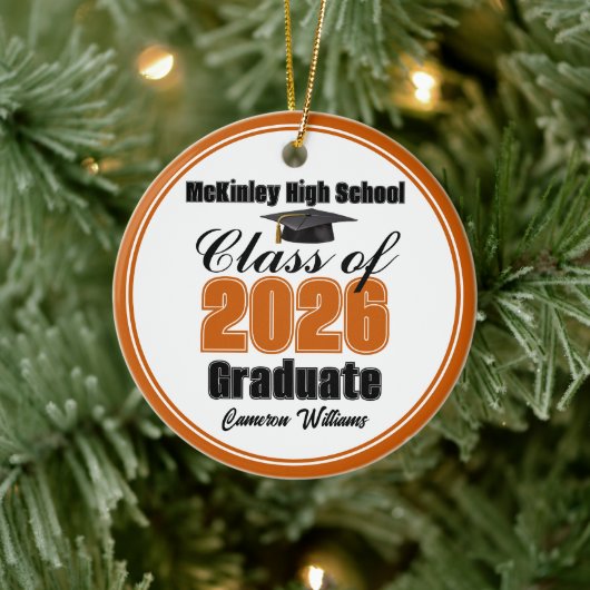 Personalized Orange Class of 2026 Graduation Photo Keramisch Ornament (Boom)