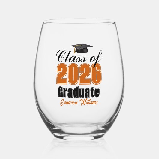 Personalized Orange Class of 2026 Graduation Wijnglas Zonder Voet (Voorkant)