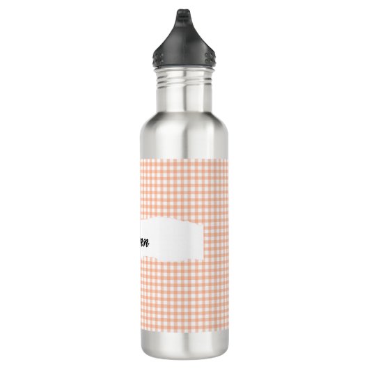 Personalized Orange Gingham Pattern & Custom Name Waterfles (Rechts)