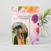 Personalized Orange Nature Floral Graduation Party Kaart (Staand voorkant)