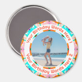 Personalized Orange Pink Happy Birthday Photo  Magneet (Voorkant / Achterkant)