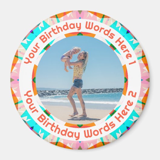 Personalized Orange Pink Happy Birthday Photo  Magneet (Voorkant)