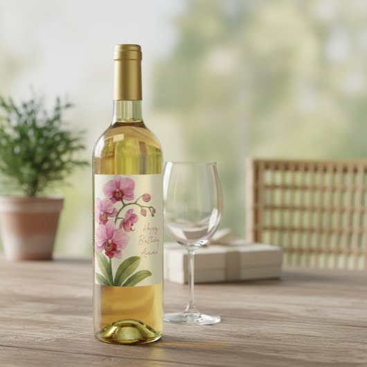 Personalized Orchid Floral Wine Label Wijn Etiket