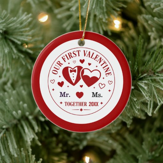 Personalized "Our First Valentine" Mr. & Ms.  Keramisch Ornament (Boom)