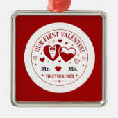 Personalized "Our First Valentine" Mr. & Ms.  Metalen Ornament (Voorkant)