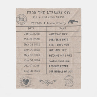 Personalized "Our Love Story" Library Card Fleece Deken