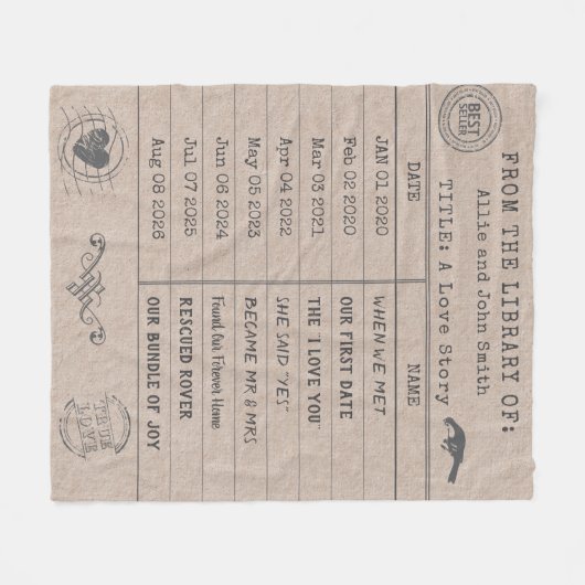 Personalized "Our Love Story" Library Card Fleece Deken (Voorkant (Horizontaal))