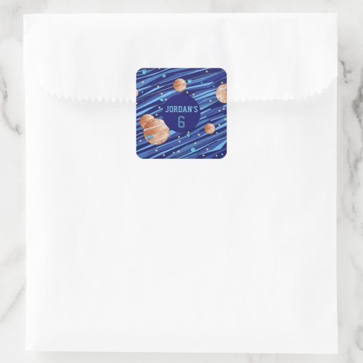 Personalized Outer Space Galaxy Birthday Vierkante Sticker (Tas)
