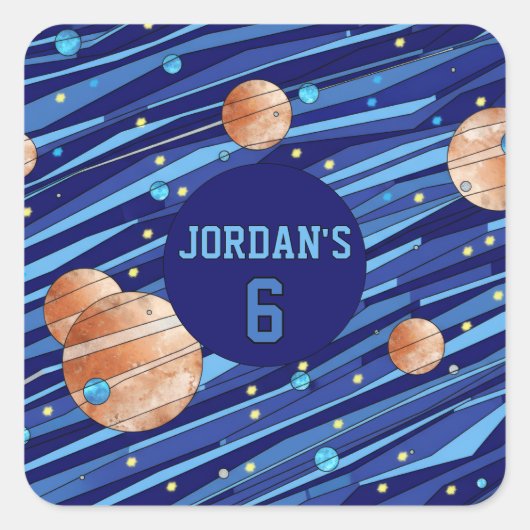 Personalized Outer Space Galaxy Birthday Vierkante Sticker (Voorkant)