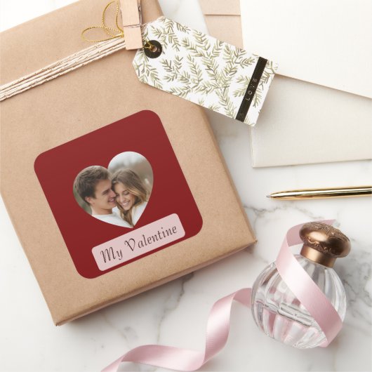 Personalized Own Couple Photo Love Sticker/Label  Vierkante Sticker (Geschenken)
