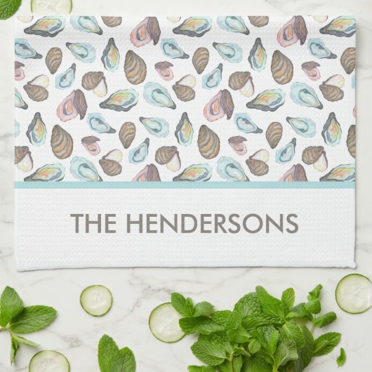 Personalized Oyster Tea Towel, Family Name Theedoek (Gevouwen)