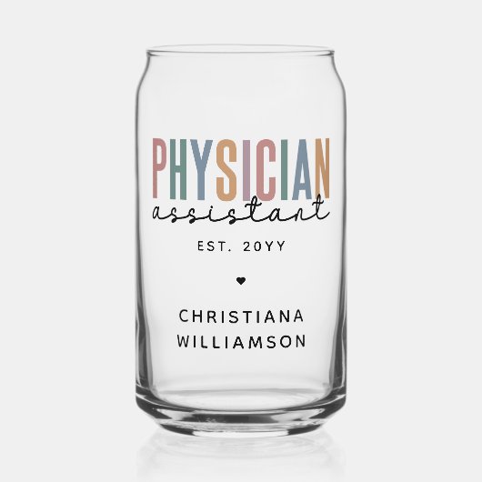 Personalized PA Physician Assistant Afstuderen Blikvorm Glas (Voorkant)