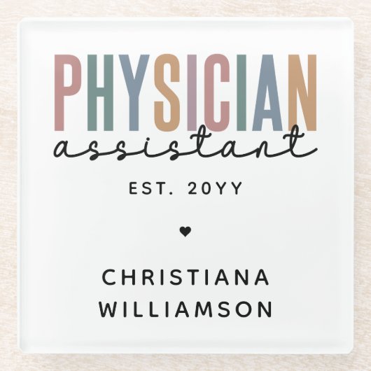 Personalized PA Physician Assistant Afstuderen Glazen Onderzetter (Voorkant)