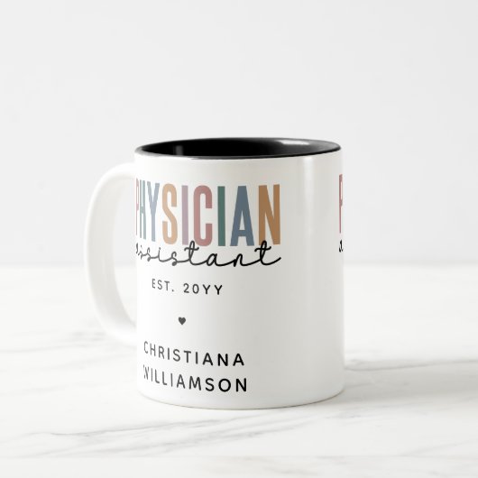 Personalized PA Physician Assistant Afstuderen Tweekleurige Koffiemok (Voorkant links)