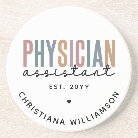 Personalized PA Physician Assistant Afstuderen Zandsteen Onderzetter (Voorkant)