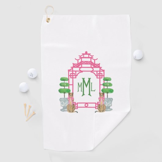 Personalized Pagoda Monogram iPhone 16 tough case Golfhanddoek (Insitu)