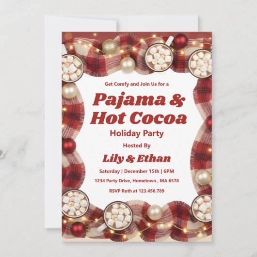 Personalized Pajama & Hot Cocoa Christmas Party Kaart (Voorkant)