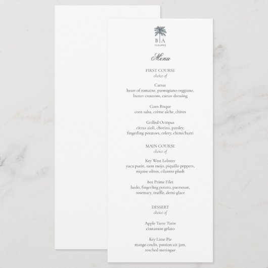 Personalized Palm Tree Beach Elegant Wedding Menu (Voorkant / Achterkant)