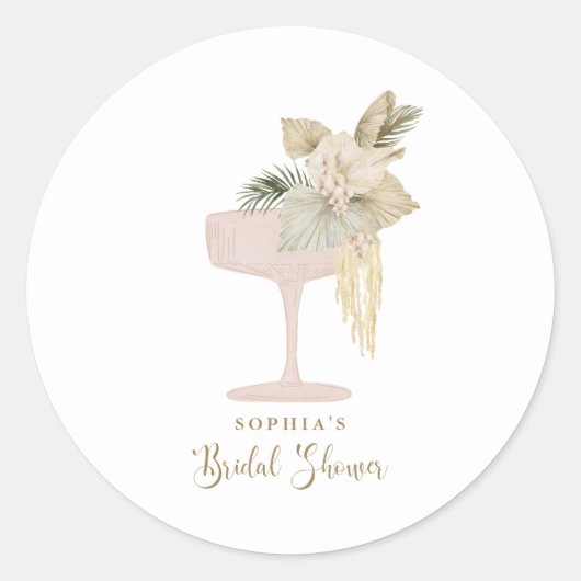 Personalized Palms and Prosecco bridal shower Ronde Sticker (Voorkant)