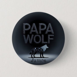 Personalized Papa Wolf Nature Silhouette Ronde Button 5,7 Cm