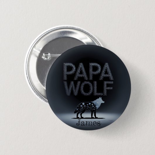 Personalized Papa Wolf Nature Silhouette Ronde Button 5,7 Cm (Voorkant /achterkant)