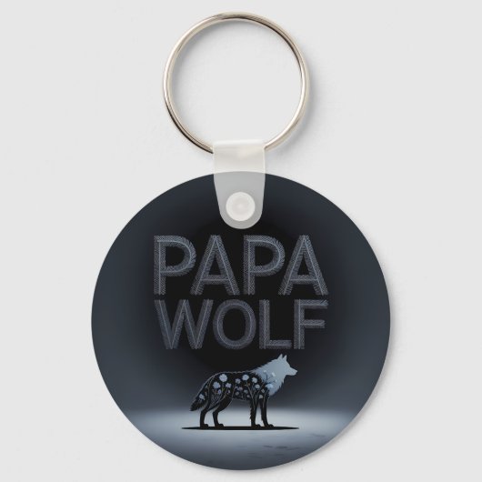 Personalized Papa Wolf Nature Silhouette Sleutelhanger (Voorkant)