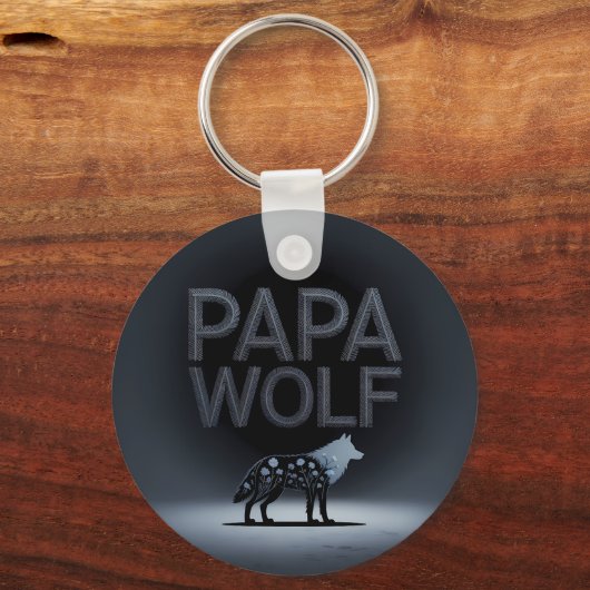 Personalized Papa Wolf Nature Silhouette Sleutelhanger (Voorkant)