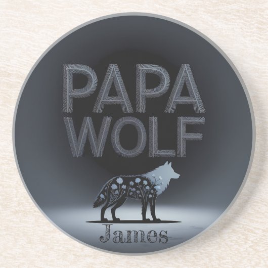 Personalized Papa Wolf Nature Silhouette Zandsteen Onderzetter (Voorkant)