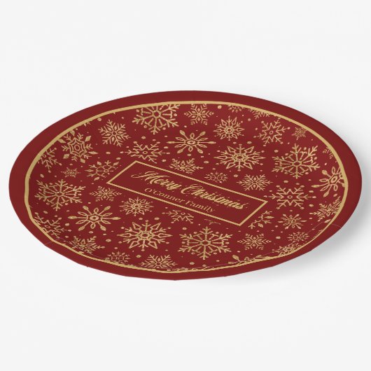 Personalized Paper Plates Red Gold Luxe Christmas  Papieren Bordje (Gekanteld)