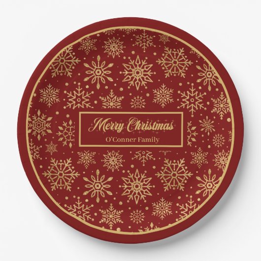 Personalized Paper Plates Red Gold Luxe Christmas  Papieren Bordje (Voorkant)