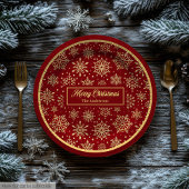 Personalized Paper Plates Red Gold Luxe Christmas  Papieren Bordje