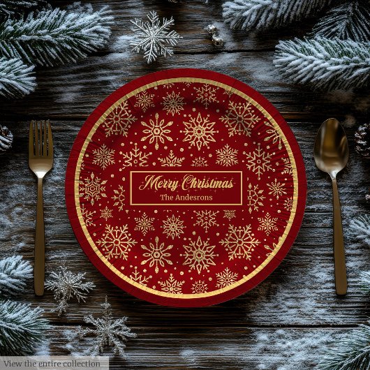 Personalized Paper Plates Red Gold Luxe Christmas  Papieren Bordje