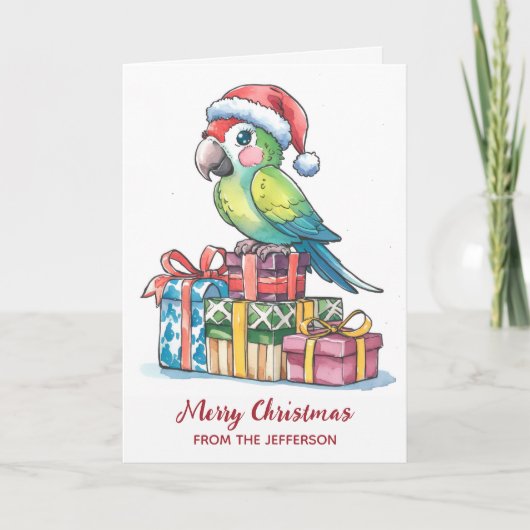 Personalized Parrot with Santa Hat Christmas Feestdagen Kaart (Voorkant)