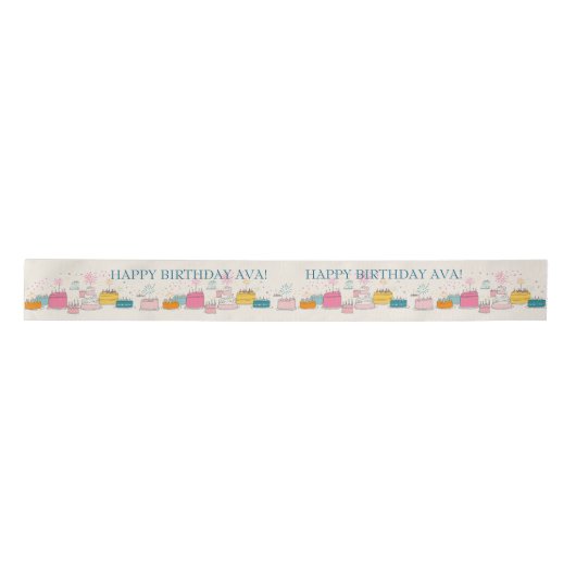 Personalized Party Tissue – Doodle Cakes on Cream Satijnen Lint (Voorkant)