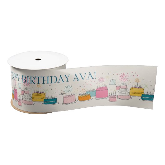 Personalized Party Tissue – Doodle Cakes on Cream Satijnen Lint (Spoel)